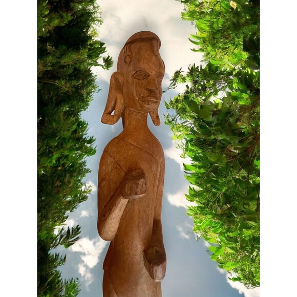Vintage Hand Carved Statue Figurine 18" Man Wood African Tribal Hunter Kenya - Picture 6 of 8